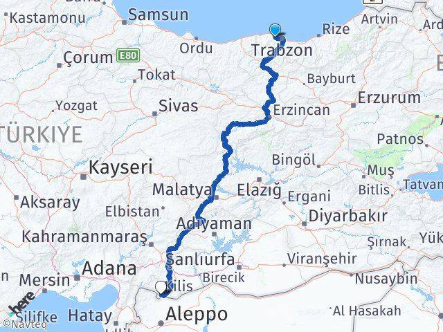 Trabzon Akçaabat Kilis Arası Kaç Km - Yol Haritası
