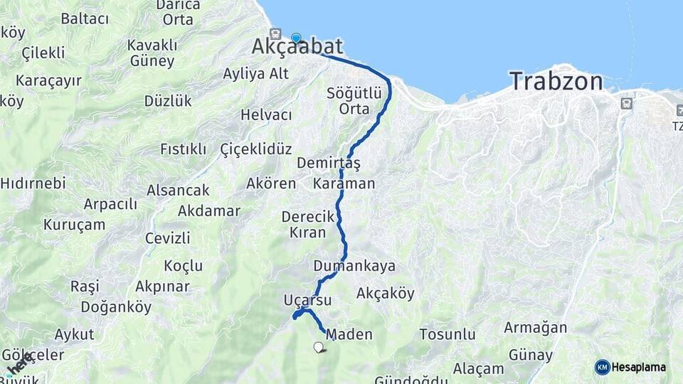 Trabzon Akçaabat Ortahisar Arası Kaç Km - Yol Haritası
