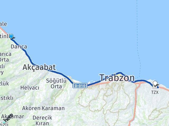 Salacık Trabzon Havalimanı Arası Kaç Km - Yol Tarifi