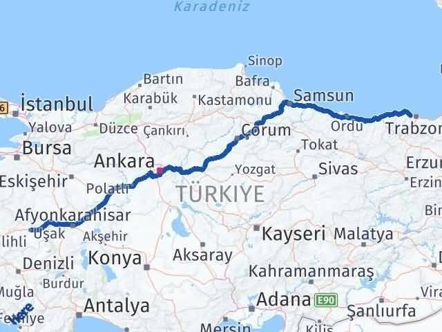 Trabzon Akçaabat Uşak Arası Kaç Km - Yol Haritası