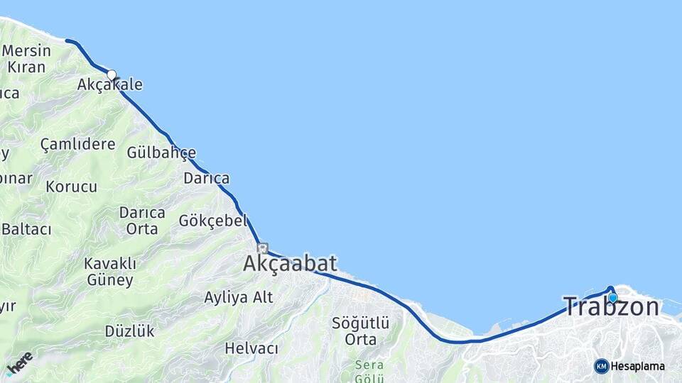Trabzon Akçakale Akçaabat Arası Kaç Km - Yol Haritası