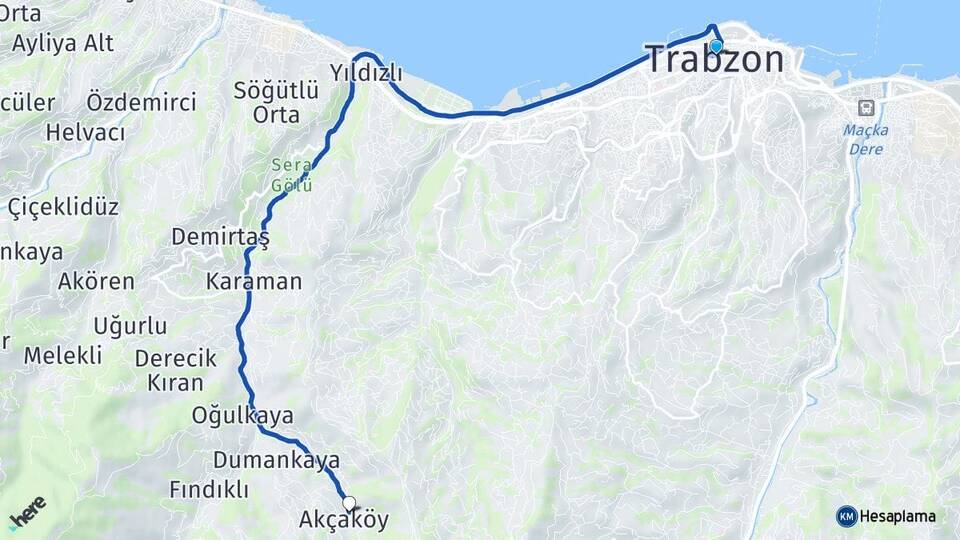 Trabzon Akçaköy Akçaabat Arası Kaç Km - Yol Haritası
