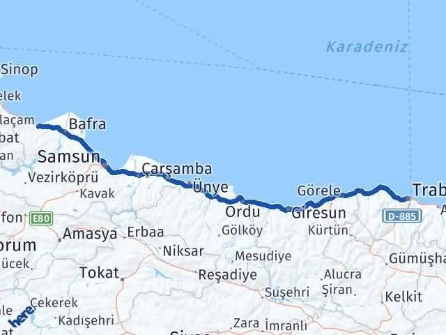 Trabzon Alaçam Samsun Arası Kaç Km - Yol Haritası
