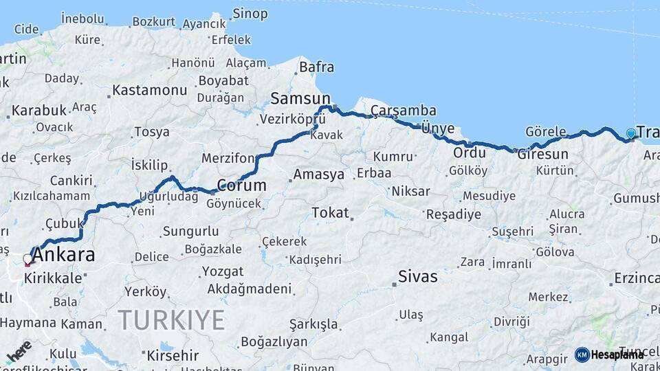 Trabzon Ankara Arası Kaç Km - Yol Haritası