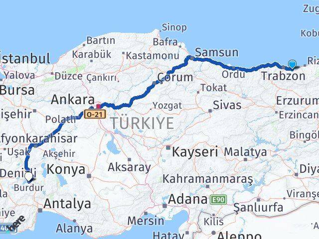 Trabzon Araklı Burdur Arası Kaç Km - Yol Haritası