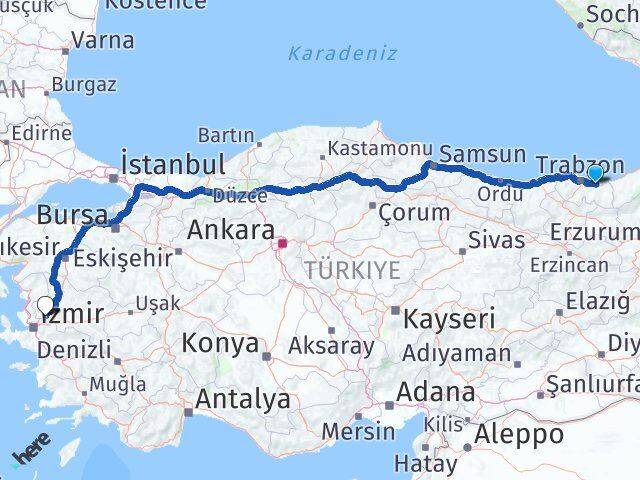 Trabzon Araklı Manisa Arası Kaç Km - Yol Haritası