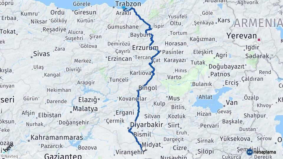 Trabzon Araklı Mardin Arası Kaç Km - Yol Haritası