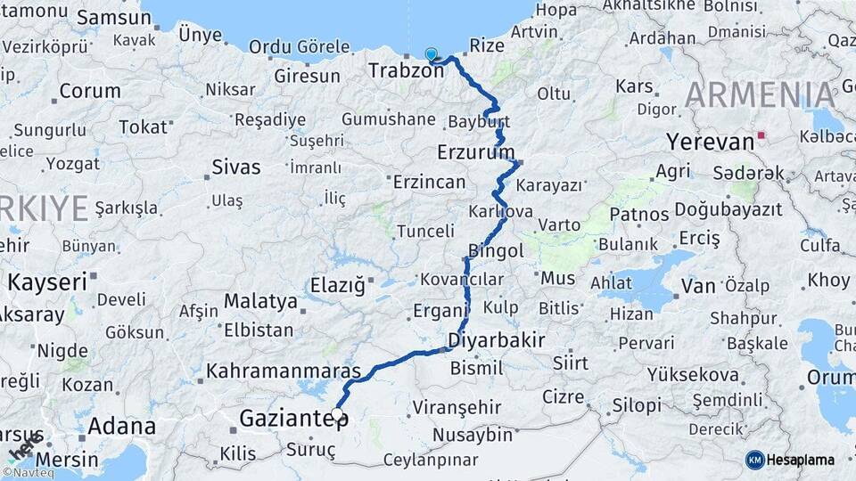 Trabzon Araklı Şanlıurfa Arası Kaç Km - Yol Haritası