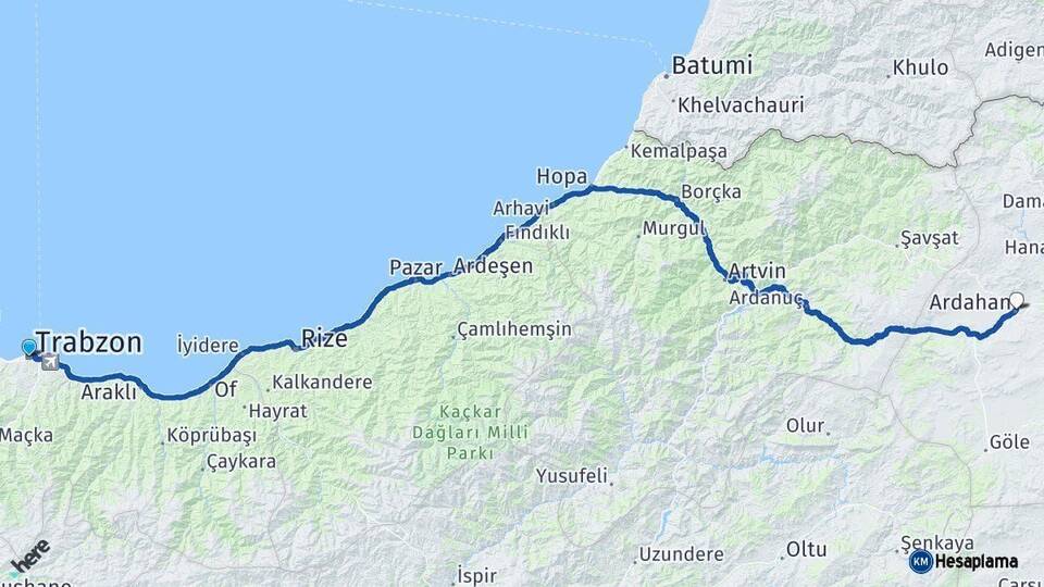 Trabzon Ardahan Arası Kaç Km - Yol Haritası