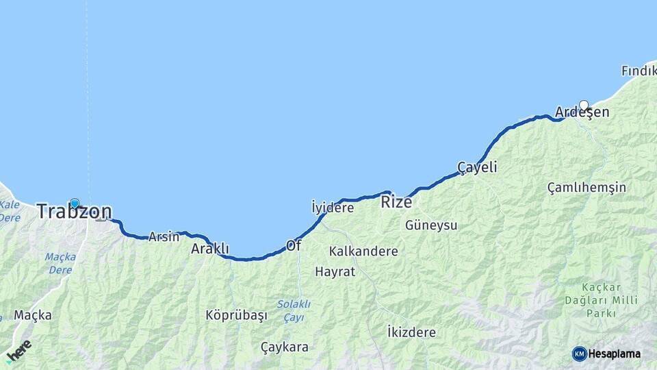 Trabzon Ardeşen Rize Arası Kaç Km - Yol Haritası