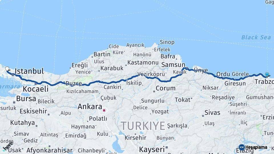 Trabzon Arnavutköy İstanbul Arası Kaç Km - Yol Haritası
