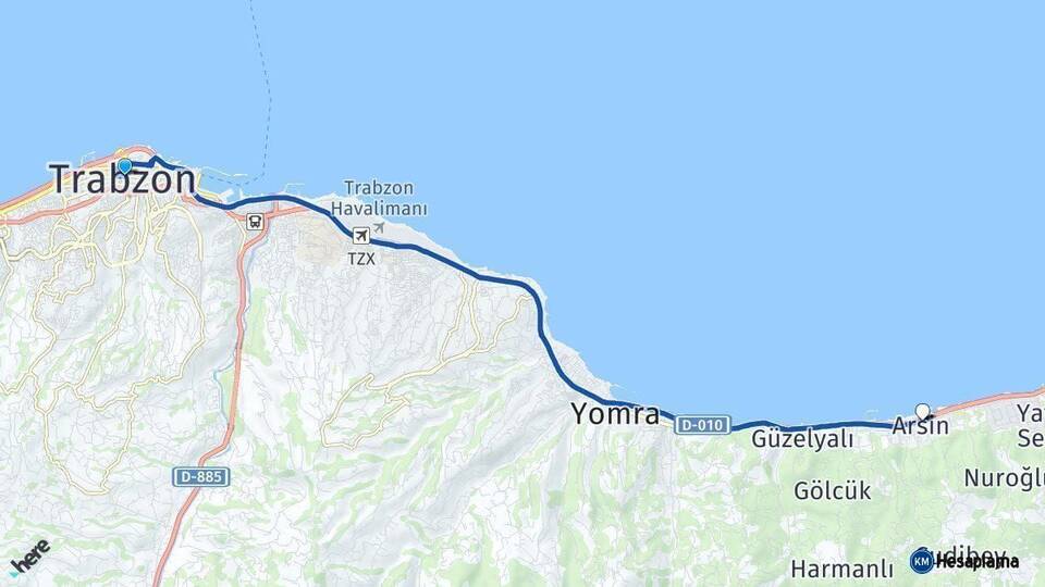 Trabzon Arsin Arası Kaç Km - Yol Haritası