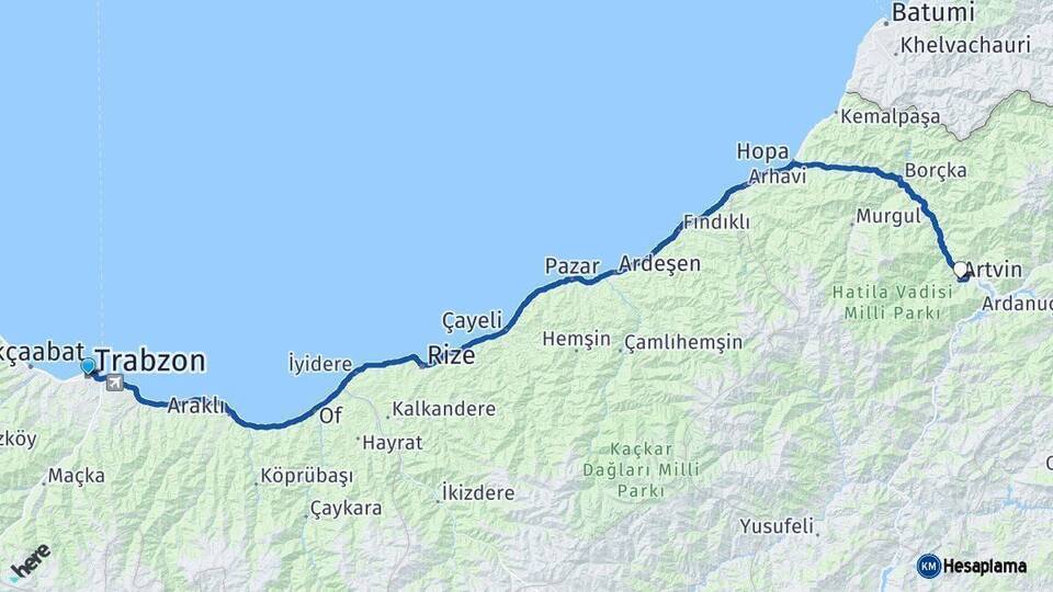 Trabzon Artvin Arası Kaç Km - Yol Haritası