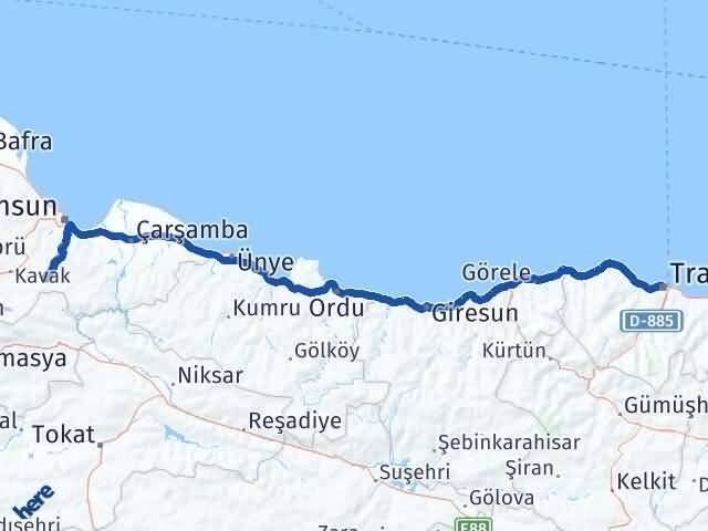 Trabzon Asarcık Samsun Arası Kaç Km - Yol Haritası
