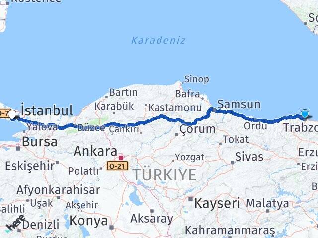 Trabzon Atatürk Havalimanı Arası Kaç Km - Yol Haritası