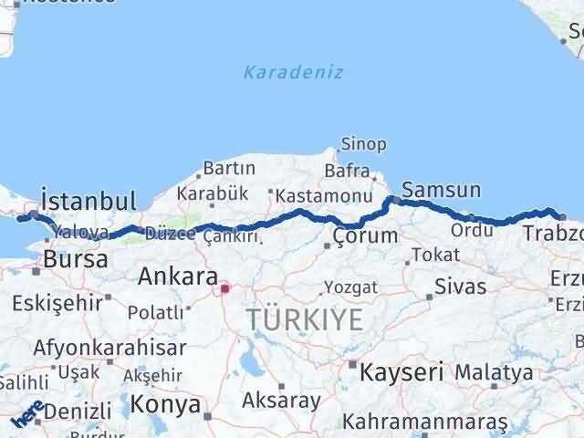 Trabzon Avcılar İstanbul Arası Kaç Km - Yol Haritası