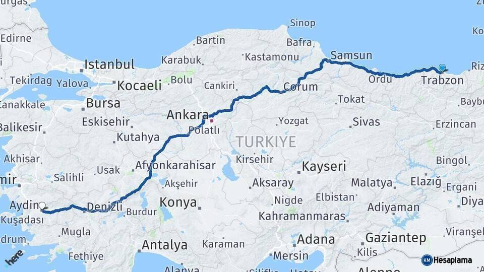 Trabzon Aydın Arası Kaç Km - Yol Haritası
