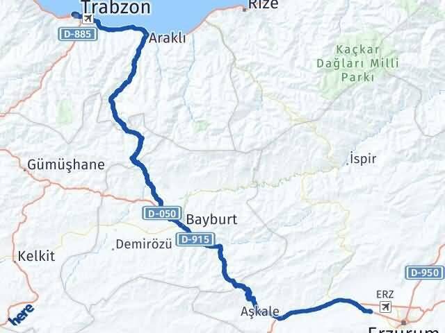 Trabzon Aziziye Erzurum Arası Kaç Km - Yol Haritası