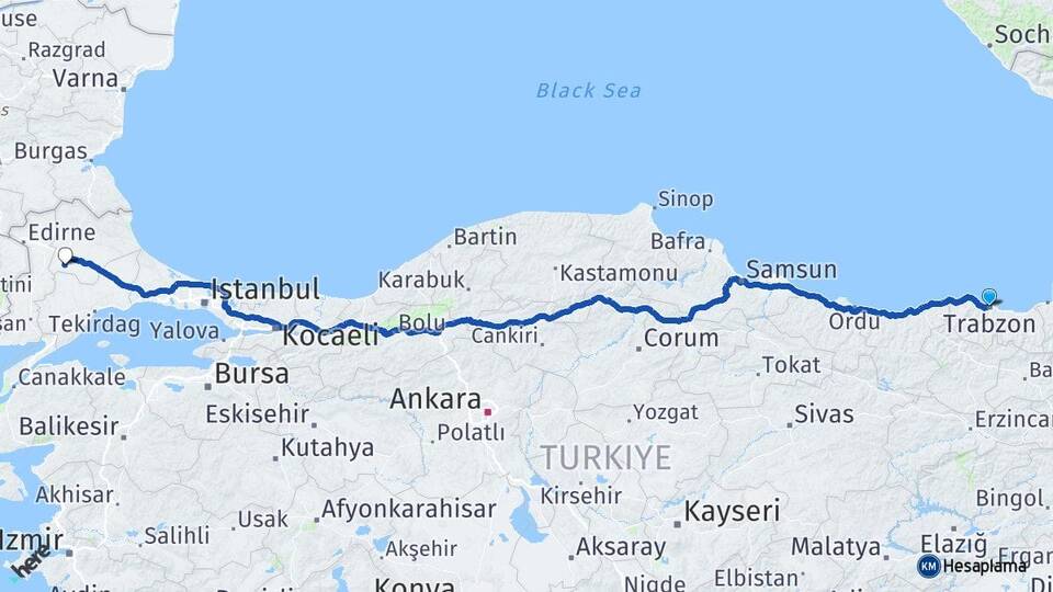 Trabzon Babaeski Kırklareli Arası Kaç Km - Yol Haritası