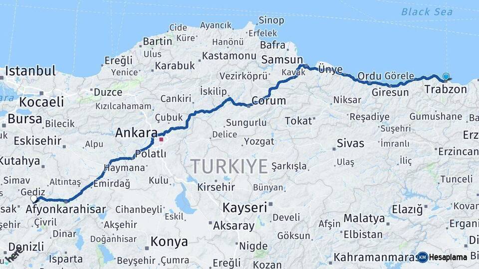 Trabzon Banaz Uşak Arası Kaç Km - Yol Haritası