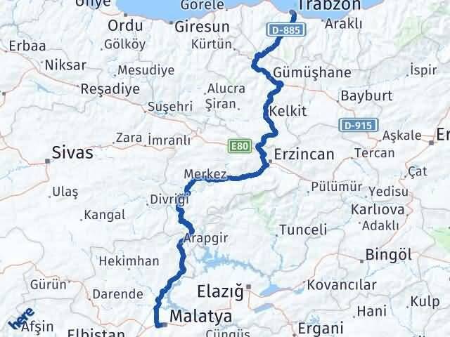 Trabzon Battalgazi Malatya Arası Kaç Km - Yol Haritası