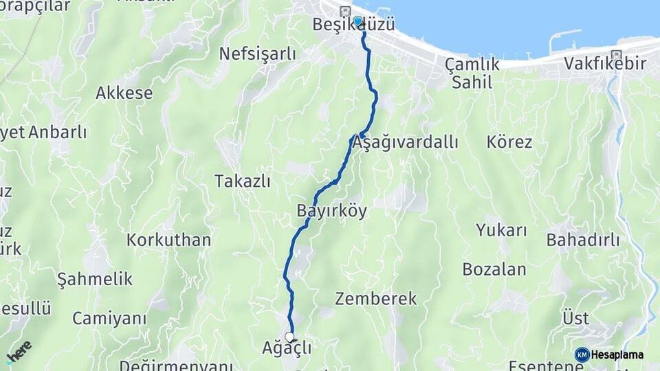 Trabzon Beşikdüzü Ağaçlı Beşikdüzü Arası Kaç Km - Yol Haritası