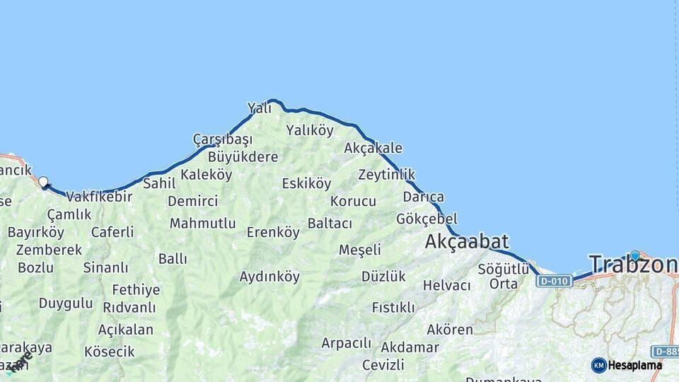 Trabzon Beşikdüzü Arası Kaç Km - Yol Haritası