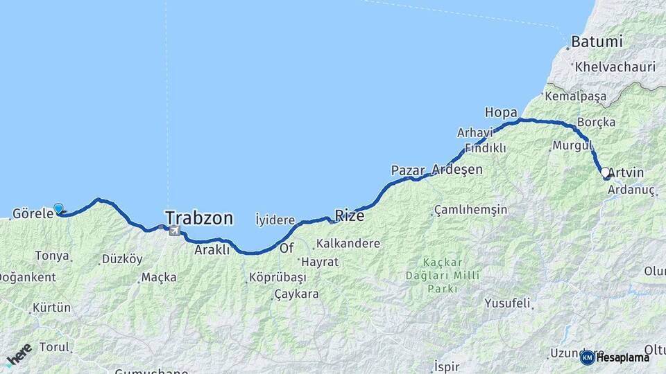 Trabzon Beşikdüzü Artvin Arası Kaç Km - Yol Haritası