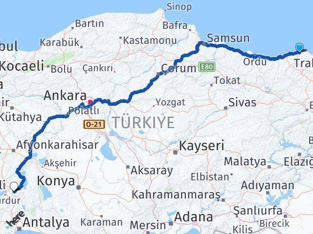 Trabzon Beşikdüzü Isparta Arası Kaç Km - Yol Haritası