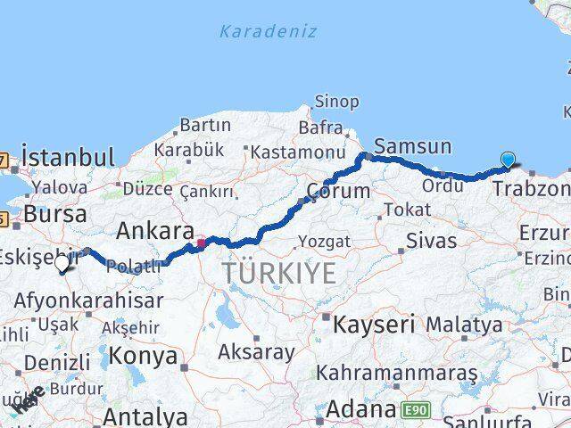 Trabzon Beşikdüzü Kütahya Arası Kaç Km - Yol Haritası
