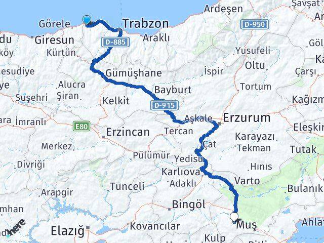Trabzon Beşikdüzü Muş Arası Kaç Km - Yol Haritası