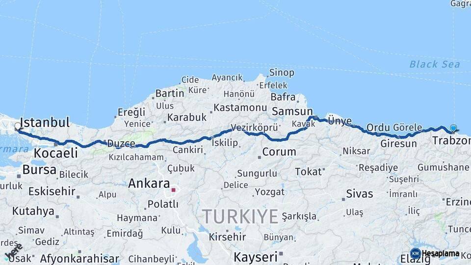 Trabzon Beşiktaş İstanbul Arası Kaç Km - Yol Haritası