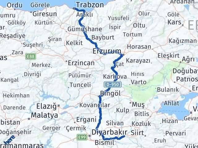 Trabzon Beşiri Batman Arası Kaç Km - Yol Haritası