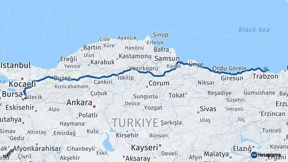 Trabzon Bilecik Arası Kaç Km - Yol Haritası