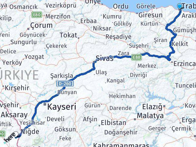 Trabzon Bor Niğde Arası Kaç Km - Yol Haritası
