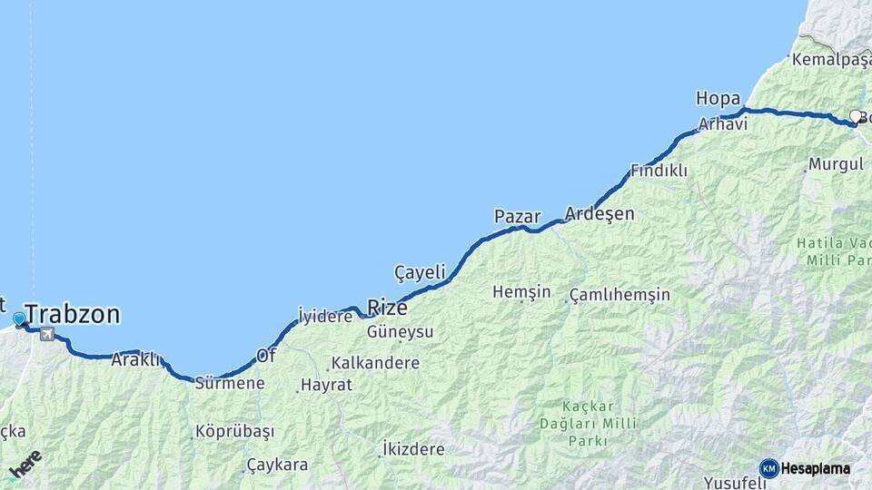 Trabzon Borçka Artvin Arası Kaç Km - Yol Haritası
