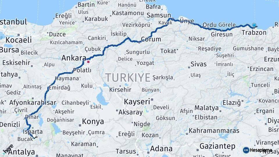 Trabzon Bucak Arası Kaç Km - Yol Tarifi