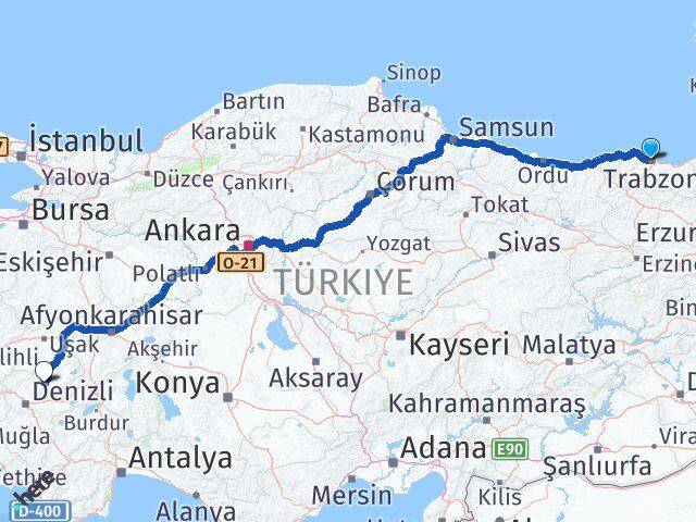 Trabzon Çal Denizli Arası Kaç Km - Yol Haritası