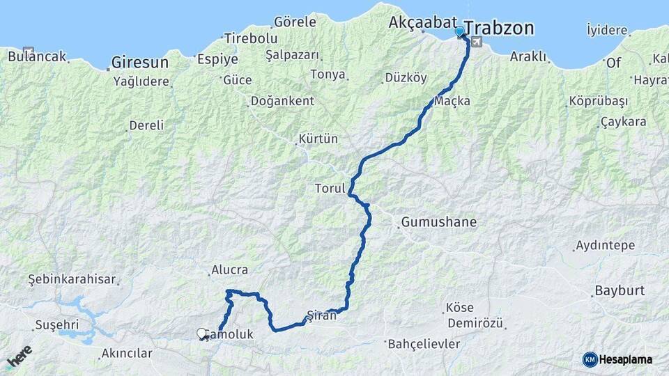 Trabzon Çamoluk Giresun Arası Kaç Km - Yol Haritası