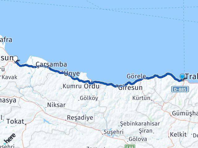 Trabzon Canik Samsun Arası Kaç Km - Yol Haritası