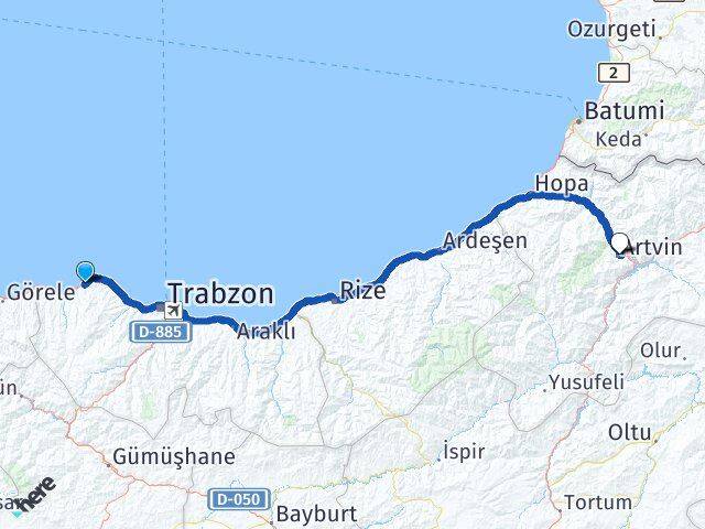Trabzon Çarşıbaşı Artvin Arası Kaç Km - Yol Haritası