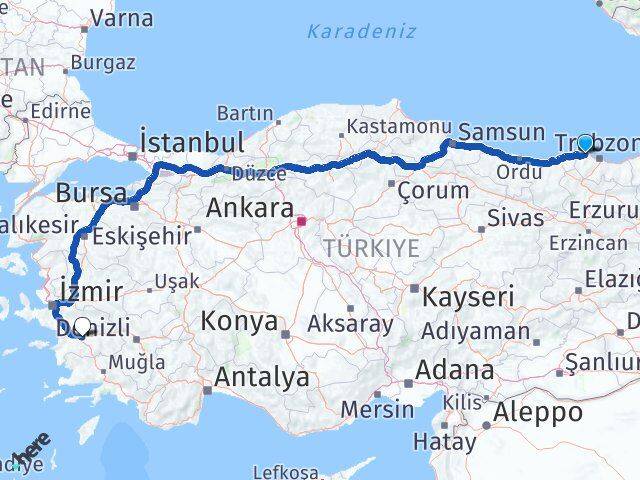 Trabzon Çarşıbaşı Aydın Arası Kaç Km - Yol Haritası