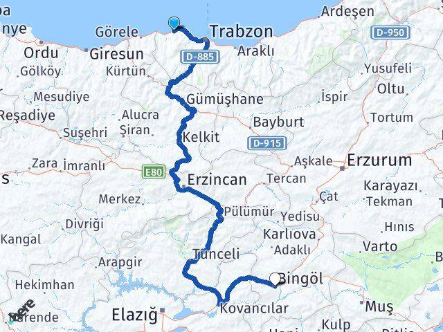 Çarşıbaşı Bingöl Arası Kaç Km - Yol Tarifi