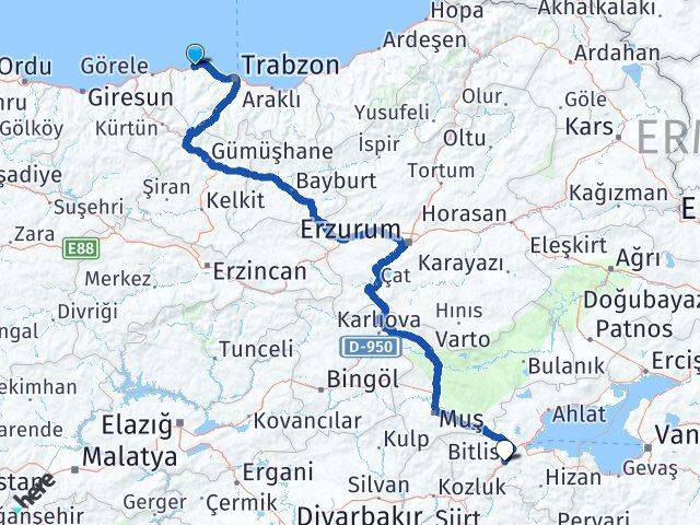 Çarşıbaşı Bitlis Arası Kaç Km - Yol Tarifi