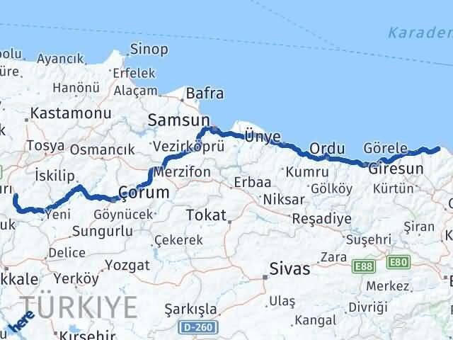 Trabzon Çarşıbaşı Çankırı Arası Kaç Km - Yol Haritası
