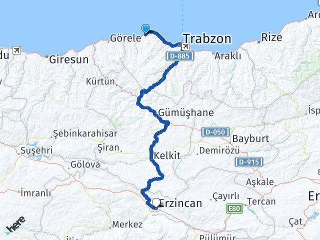 Trabzon Çarşıbaşı Erzincan Arası Kaç Km - Yol Haritası