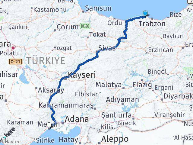 Çarşıbaşı Mersin Arası Kaç Km - Yol Tarifi