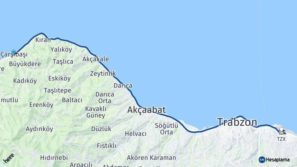 Çarşıbaşı Trabzon Havalimanı Arası Kaç Km - Yol Tarifi