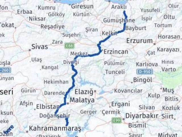 Trabzon Çaykara Adıyaman Arası Kaç Km - Yol Haritası