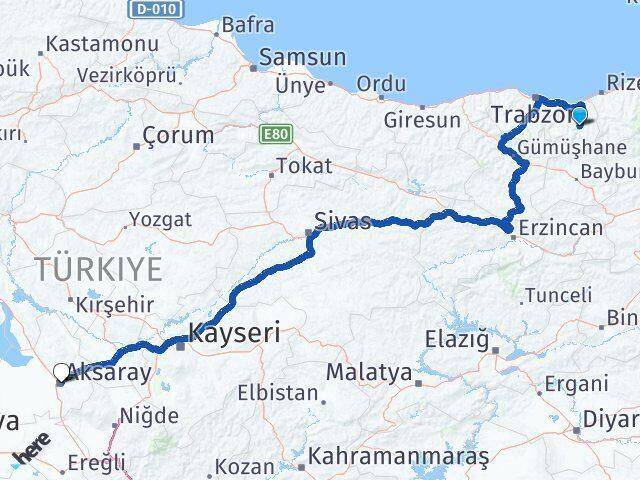 Trabzon Çaykara Aksaray Arası Kaç Km - Yol Haritası